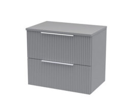 Hudson Reed Fluted Wall Hung 2-Drawer Vanity Unit & Grey Laminate Worktop, Counter Top Vanity Unit In Satin Grey, 600mm - thumbnail 1
