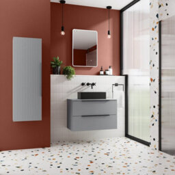 Hudson Reed Fluted Wall Hung 2-Drawer Vanity Unit & Grey Laminate Worktop, Counter Top Vanity Unit In Satin Grey, 600mm - thumbnail 2