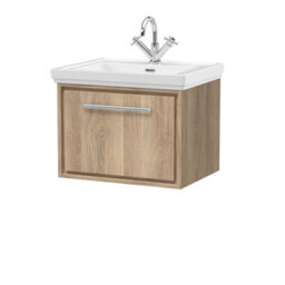 Hudson Reed Lille Wall Hung Single Drawer Contemporary Vanity Unit With 1 Tap Hole Basin In Bleached Oak, 630 X 471mm - thumbnail 1