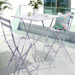 Urbn-Living Urbnliving Lilac Colour 2 Folding Metal Chairs & Table Bistro Bar Patio Breakfast Furniture Set - thumbnail 1
