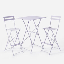 Urbn-Living Urbnliving Lilac Colour 2 Folding Metal Chairs & Table Bistro Bar Patio Breakfast Furniture Set - thumbnail 2