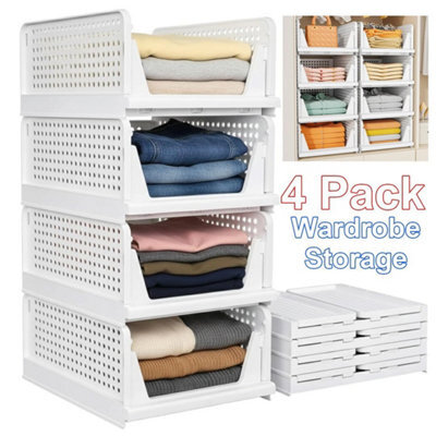Stackable Wardrobe Folding Organiser Pantry Closet Shelf Rack Storage Box Drawer - image 1
