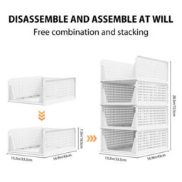 Stackable Wardrobe Folding Organiser Pantry Closet Shelf Rack Storage Box Drawer - thumbnail 2