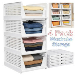 Stackable Wardrobe Folding Organiser Pantry Closet Shelf Rack Storage Box Drawer - thumbnail 1