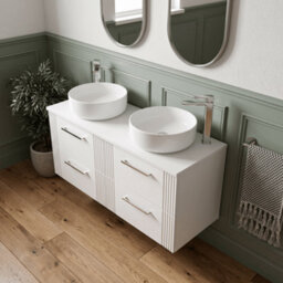 Balterley Belvide Partial Fluted 4 Drawer Wall Hung Vanity Unit With Colour Coordinating Worktop - 1200mm - Satin White - thumbnail 3