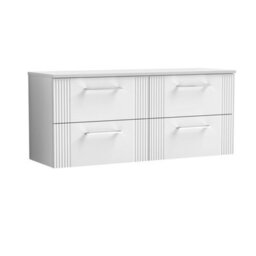 Balterley Belvide Partial Fluted 4 Drawer Wall Hung Vanity Unit With Colour Coordinating Worktop - 1200mm - Satin White