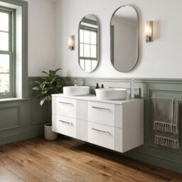 Balterley Belvide Partial Fluted 4 Drawer Wall Hung Vanity Unit With Colour Coordinating Worktop - 1200mm - Satin White - thumbnail 4