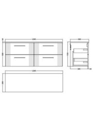 Balterley Belvide Partial Fluted 4 Drawer Wall Hung Vanity Unit With Colour Coordinating Worktop - 1200mm - Satin White - thumbnail 6