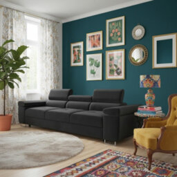 Torezio 3 Seater Sofa Bed With Adjustable Headrests And Dolphin Pull Out Mechanism Black - thumbnail 2