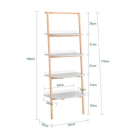 Sobuy Hstr02-Hg, 4 Tiers Bookcase Bookshelf Storae Display Shelf Ladder Shelf Wall Shelf, Grey And Natural,w65Xd38.2Xh169.3 - thumbnail 3