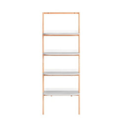 Sobuy Hstr02-Hg, 4 Tiers Bookcase Bookshelf Storae Display Shelf Ladder Shelf Wall Shelf, Grey And Natural,w65Xd38.2Xh169.3 - thumbnail 1