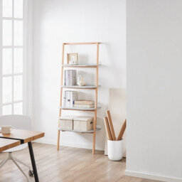 Sobuy Hstr02-Hg, 4 Tiers Bookcase Bookshelf Storae Display Shelf Ladder Shelf Wall Shelf, Grey And Natural,w65Xd38.2Xh169.3 - thumbnail 2