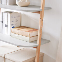 Sobuy Hstr02-Hg, 4 Tiers Bookcase Bookshelf Storae Display Shelf Ladder Shelf Wall Shelf, Grey And Natural,w65Xd38.2Xh169.3 - thumbnail 7