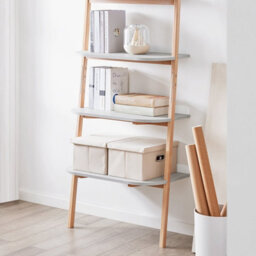Sobuy Hstr02-Hg, 4 Tiers Bookcase Bookshelf Storae Display Shelf Ladder Shelf Wall Shelf, Grey And Natural,w65Xd38.2Xh169.3 - thumbnail 9