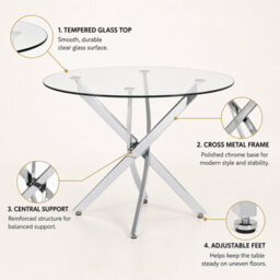 Oira Homes Modern Round Glass Dining Table Set With 4 Blue Velvet Chairs 4 Seater Dining Table Set - thumbnail 6