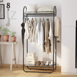 Living And Home Black Freestanding Metal Clothes Rack With Hooks