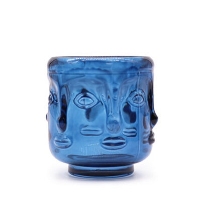 Serenityy Buddha Faces Candle Jar - Royal Blue - Glass Decorative Candle Holder For Shelves Tables And Mantels - image 1