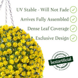 Best Artificial 28Cm Yellow Rose Hanging Basket Flower Topiary Ball - Suitable For Outdoor Use - Weather & Fade Resistant - thumbnail 3