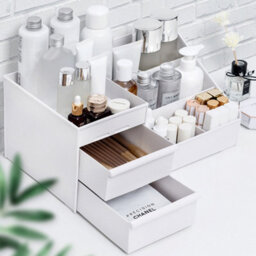Living And Home 3 Tier Plastic Makeup Organizer Cosmetics Storage Box With 2 Drawer For Dresser Bedroom Bathroom 252 mm (W)