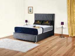 UKBEDFURNITURE Sunrise Steel Plush Valvet Upholstered Gas Lift Ottoman Storage Bed With 10 Inch Orthopedic Mattres - 48 Inch Headboard