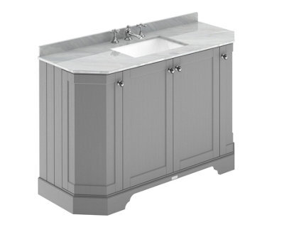 Hudson Reed Floor Standing Four Door Traditional Vanity Unit With 3 Tap Hole Grey Marble Top & Basin In Storm Grey, 1236 X 470mm - image 1