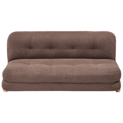 Beliani Sofa Bed 2 Seater Esbjerg Faux Linen Brown - image 1