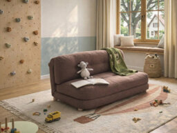 Beliani Sofa Bed 2 Seater Esbjerg Faux Linen Brown - thumbnail 2