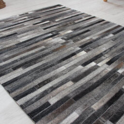 Grey Handmade , Luxurious , Modern , Cowhide Wasy To Clean Leather Striped Rug For Living Room, Bedroom - 160Cm X 230Cm - thumbnail 2