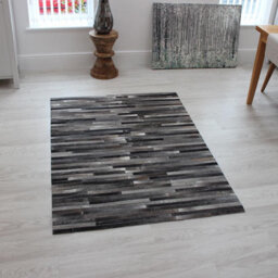 Grey Handmade , Luxurious , Modern , Cowhide Wasy To Clean Leather Striped Rug For Living Room, Bedroom - 160Cm X 230Cm - thumbnail 1