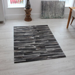 Grey Handmade , Luxurious , Modern , Cowhide Wasy To Clean Leather Striped Rug For Living Room, Bedroom - 160Cm X 230Cm - thumbnail 5