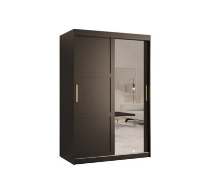 Arte Ramiro Ii Contemporary 2 Sliding Door Wardrobe 5 Shelves 2 Rails Black Matt (H)2000mm (W)1200mm (D)620mm - image 1