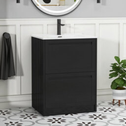 Royal Bathrooms Elmore 600mm Traditional Floor Standing 2 Drawer Bathroom Vanity Unit With Ceramic Basin Sink- Matt Nocturne Black - thumbnail 1