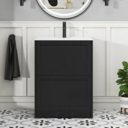 Royal Bathrooms Elmore 600mm Traditional Floor Standing 2 Drawer Bathroom Vanity Unit With Ceramic Basin Sink- Matt Nocturne Black - thumbnail 3