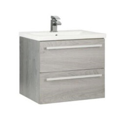 Clifton Bathroom 2-Drawer Wall Hung Vanity Unit With Ceramic Basin 600mm Wide - Silver Oak  - Brassware Not Included