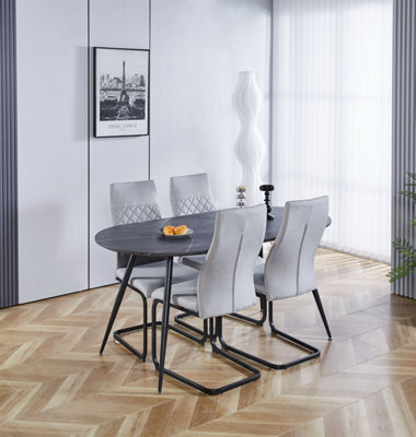 Hallowood Furniture Cullompton Large 160Cm Oval Table With 4 Grey High Back Chairs - image 1