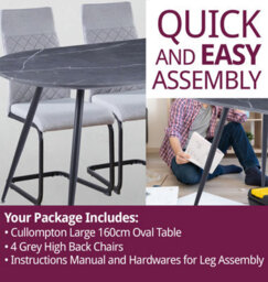 Hallowood Furniture Cullompton Large 160Cm Oval Table With 4 Grey High Back Chairs - thumbnail 7
