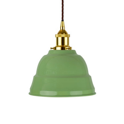 Mint Green Lincoln Painted Dome Pendant Light With Gold Lamp Holder And Brown Twisted Cable - Se Home - image 1