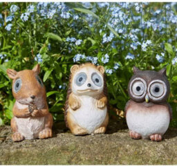 Garden Light Up Woodland Animal Ornamental Solar Powered Lights Set Of 3 Owl Hedgehog & Squirrel - thumbnail 3