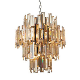 Luminosa Lighting Luminosa Viviana Pendant Chrome Effect Plate & Champagne Crystal (K9) Drops 12 Light Dimmable Ip20 - E14 - thumbnail 1