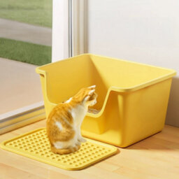 Thehotsale Yellow Pp Open Top Cat Litter Box With Cat Litter Mat And Scoop 50X37X20.5Cm