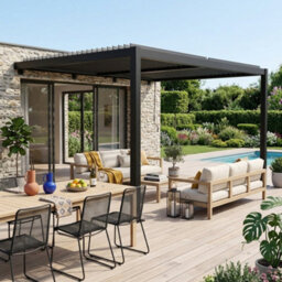 Sweeek - Lean To Pergola With Louvered Roof Aluminium 4 X 3M Palace Black - thumbnail 1
