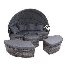 Evre Seychelles Day Sun Bed Rattan Round Outdoor Garden Furniture Set With Extendable Canopy Table 5 Pieces Mixed Grey With Cover - thumbnail 4