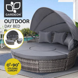 Evre Seychelles Day Sun Bed Rattan Round Outdoor Garden Furniture Set With Extendable Canopy Table 5 Pieces Mixed Grey With Cover - thumbnail 6