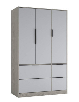 Urbn-Living Urbnliving 3 Door Wardrobe With 4 Drawers Wooden Bedroom Storage Cupboard With Hanging Rail For Clothes - Cedar Grey Unit & Grey - image 1