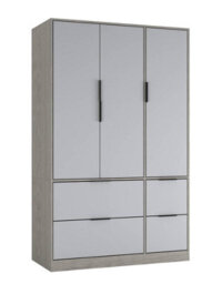 Urbn-Living Urbnliving 3 Door Wardrobe With 4 Drawers Wooden Bedroom Storage Cupboard With Hanging Rail For Clothes - Cedar Grey Unit & Grey - thumbnail 1