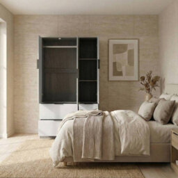 Urbn-Living Urbnliving 3 Door Wardrobe With 4 Drawers Wooden Bedroom Storage Cupboard With Hanging Rail For Clothes - Cedar Grey Unit & Grey - thumbnail 4