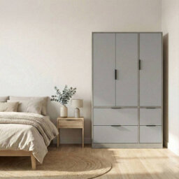 Urbn-Living Urbnliving 3 Door Wardrobe With 4 Drawers Wooden Bedroom Storage Cupboard With Hanging Rail For Clothes - Cedar Grey Unit & Grey - thumbnail 2