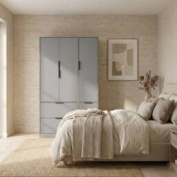 Urbn-Living Urbnliving 3 Door Wardrobe With 4 Drawers Wooden Bedroom Storage Cupboard With Hanging Rail For Clothes - Cedar Grey Unit & Grey - thumbnail 3