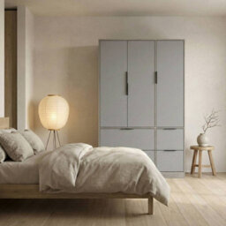 Urbn-Living Urbnliving 3 Door Wardrobe With 4 Drawers Wooden Bedroom Storage Cupboard With Hanging Rail For Clothes - Cedar Grey Unit & Grey - thumbnail 6