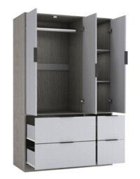 Urbn-Living Urbnliving 3 Door Wardrobe With 4 Drawers Wooden Bedroom Storage Cupboard With Hanging Rail For Clothes - Cedar Grey Unit & Grey - thumbnail 7